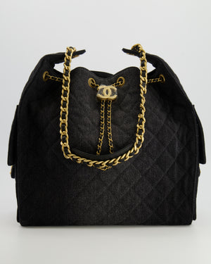 Chanel Medium 25 Hobo Bag in Black Quilted Denim with Brushed Gold Hardware