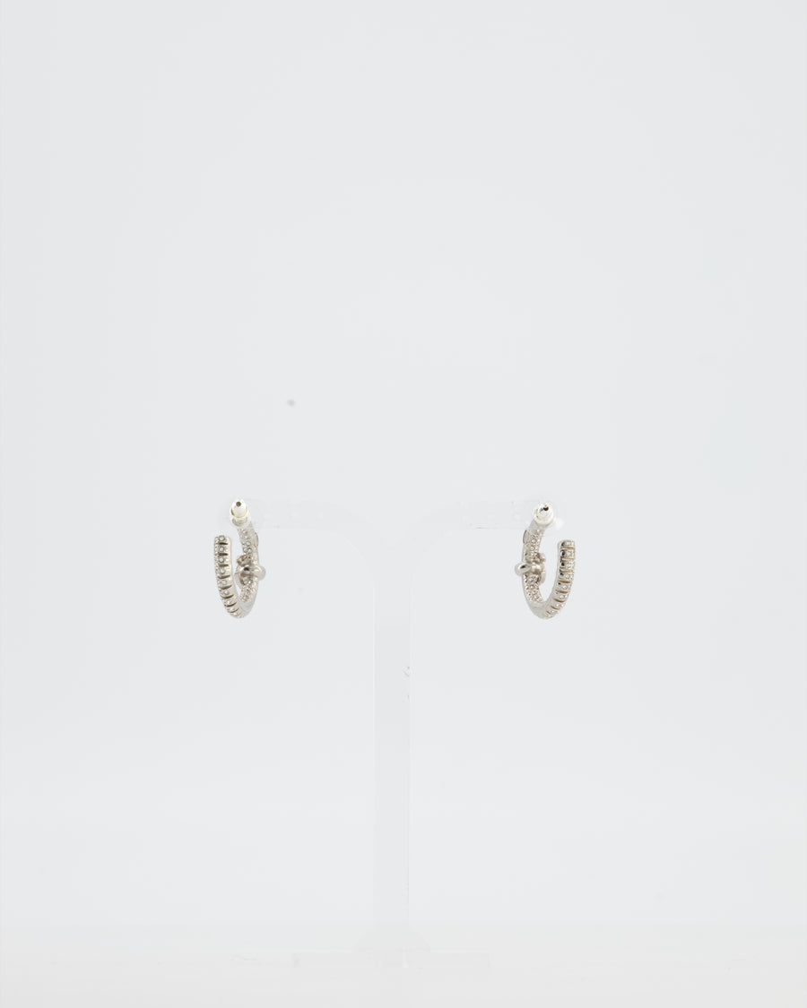Chanel Crystal Hoop Earrings in Silver with a Silver-Tone Finish