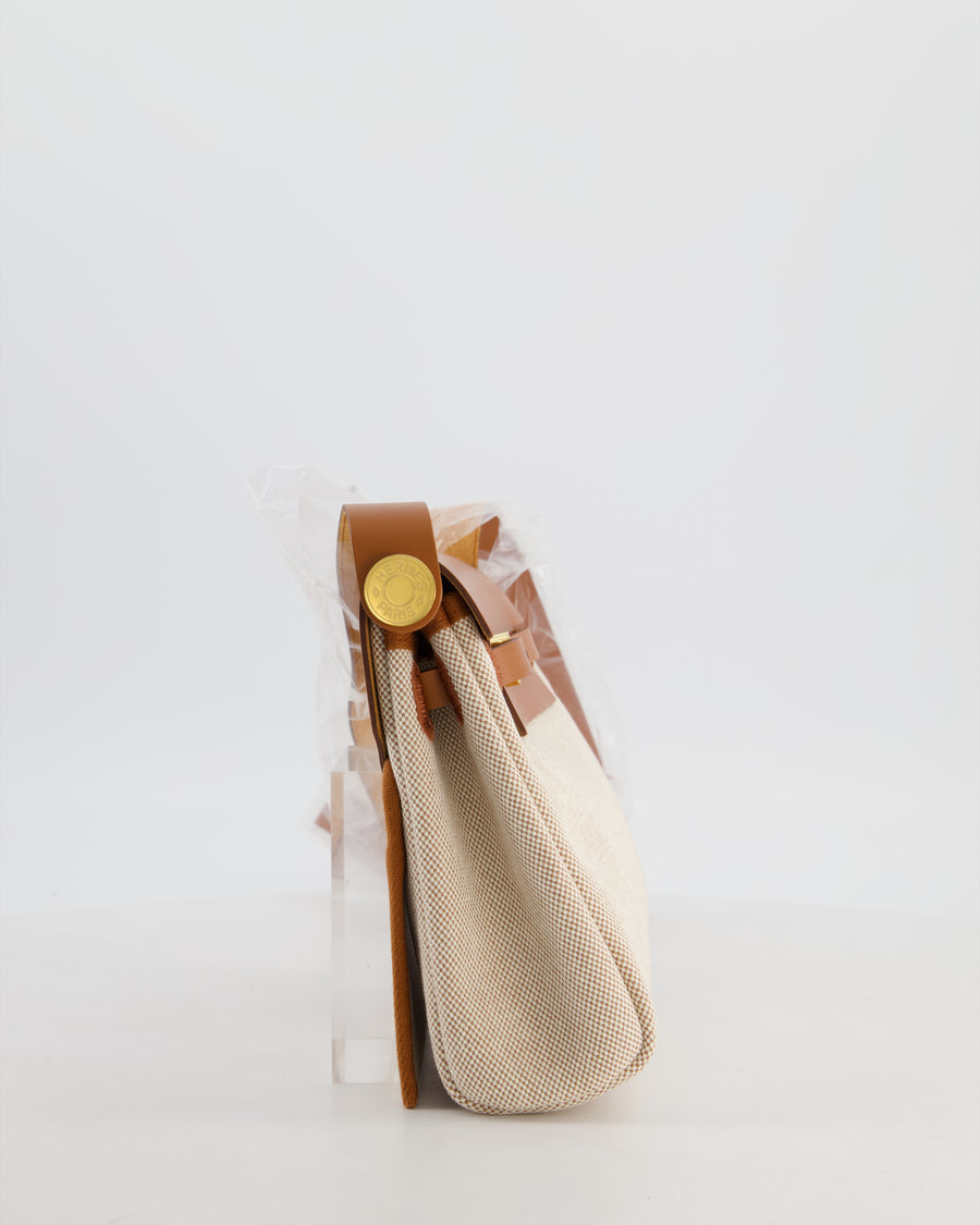 *HOT* Hermès Herbag Zip 20 Bag in Fauve Vache Hunter Leather & Ecru/Beige Viking Canvas with Gold Hardware