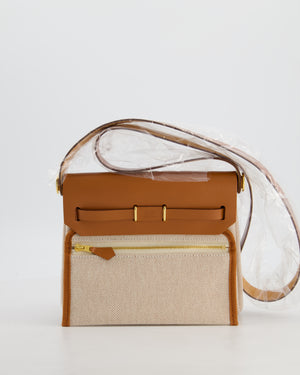*HOT* Hermès Herbag Zip 20 Bag in Fauve Vache Hunter Leather & Ecru/Beige Viking Canvas with Gold Hardware
