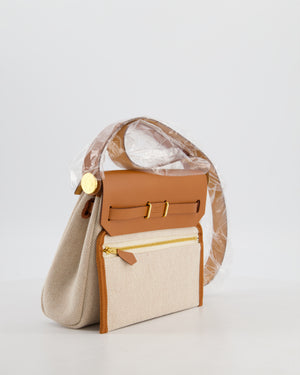 *HOT* Hermès Herbag Zip 20 Bag in Fauve Vache Hunter Leather & Ecru/Beige Viking Canvas with Gold Hardware
