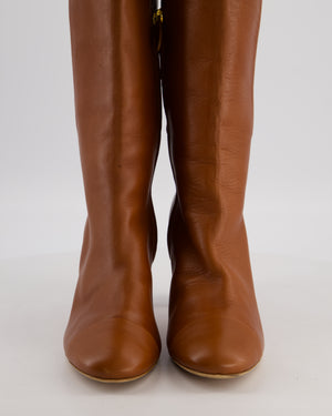 Chanel Caramel Brown Over-the-Knee High Leather Boots with CC Logo Size EU 40.5C