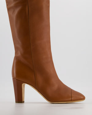 Chanel Caramel Brown Over-the-Knee High Leather Boots with CC Logo Size EU 40.5C