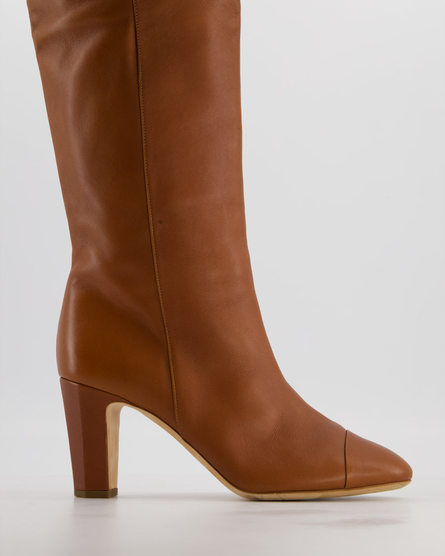Chanel Caramel Brown Over-the-Knee High Leather Boots with CC Logo Size EU 40.5C