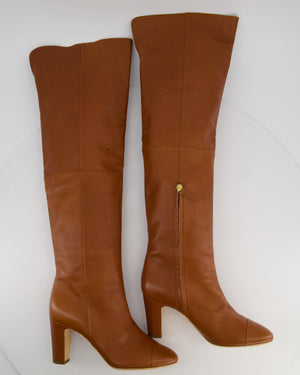 Chanel Caramel Brown Over-the-Knee High Leather Boots with CC Logo Size EU 40.5C