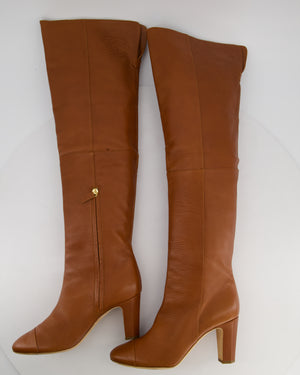 Chanel Caramel Brown Over-the-Knee High Leather Boots with CC Logo Size EU 40.5C