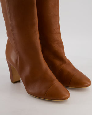 Chanel Caramel Brown Over-the-Knee High Leather Boots with CC Logo Size EU 40.5C