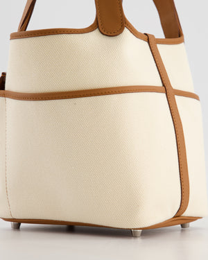 *HOT* Hermès Picotin 18 Lock Cargo Bag in Ecru Canvas & Gold Swift Leather with Palladium Hardware