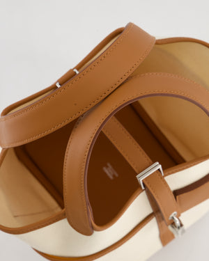 *HOT* Hermès Picotin 18 Lock Cargo Bag in Ecru Canvas & Gold Swift Leather with Palladium Hardware