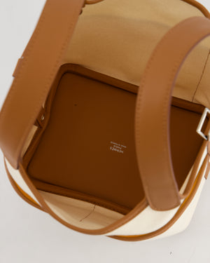 *HOT* Hermès Picotin 18 Lock Cargo Bag in Ecru Canvas & Gold Swift Leather with Palladium Hardware