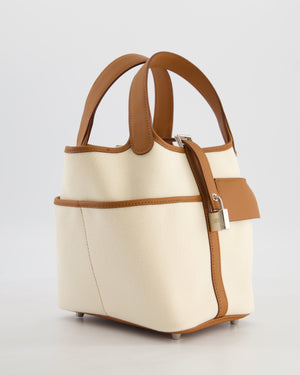 *HOT* Hermès Picotin 18 Lock Cargo Bag in Ecru Canvas & Gold Swift Leather with Palladium Hardware
