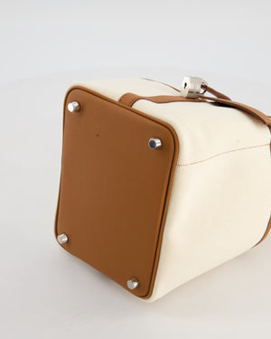 *HOT* Hermès Picotin 18 Lock Cargo Bag in Ecru Canvas & Gold Swift Leather with Palladium Hardware