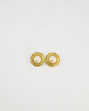 Chanel Vintage Gold-Plated Clip-on Earrings with a Simulated Pearl Centre