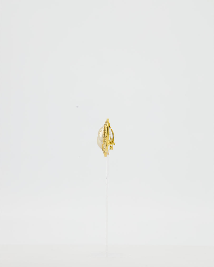 Chanel Vintage Gold-Plated Clip-on Earrings with a Simulated Pearl Centre
