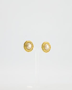 Chanel Vintage Gold-Plated Clip-on Earrings with a Simulated Pearl Centre
