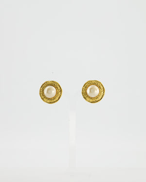 Chanel Vintage Gold-Plated Clip-on Earrings with a Simulated Pearl Centre
