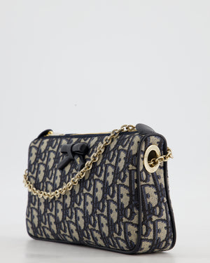 *CURRENT SEASON* Christian Dior Oblique Bow Pouch with Chain in Blue Oblique Jacquard
