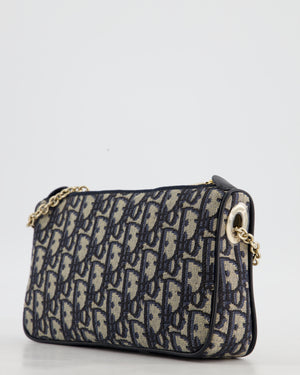 *CURRENT SEASON* Christian Dior Oblique Bow Pouch with Chain in Blue Oblique Jacquard