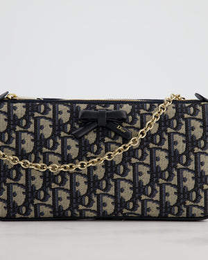 *CURRENT SEASON* Christian Dior Oblique Bow Pouch with Chain in Blue Oblique Jacquard