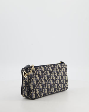 *CURRENT SEASON* Christian Dior Oblique Bow Pouch with Chain in Blue Oblique Jacquard