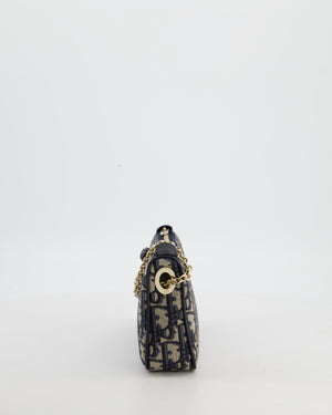 *CURRENT SEASON* Christian Dior Oblique Bow Pouch with Chain in Blue Oblique Jacquard