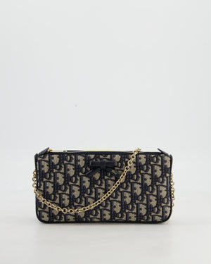 *CURRENT SEASON* Christian Dior Oblique Bow Pouch with Chain in Blue Oblique Jacquard