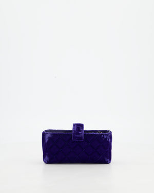 Chanel Mini Phone Holder Crossbody Bag in Purple Quilted Velvet with Ruthenium Hardware