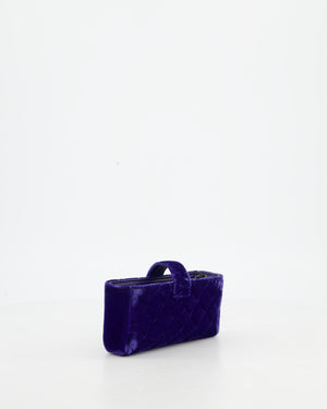 Chanel Mini Phone Holder Crossbody Bag in Purple Quilted Velvet with Ruthenium Hardware