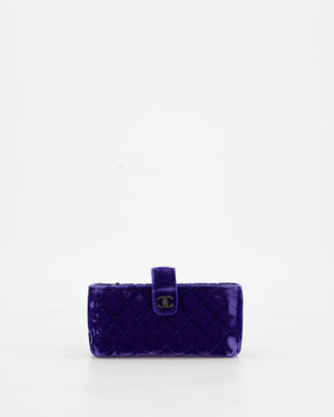 Chanel Mini Phone Holder Crossbody Bag in Purple Quilted Velvet with Ruthenium Hardware