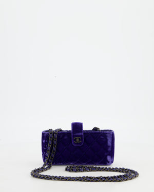 Chanel Mini Phone Holder Crossbody Bag in Purple Quilted Velvet with Ruthenium Hardware