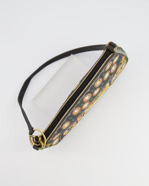 Christian Dior Vintage 2001 Navy Denim Embroidered Montaigne Chris 1947 Cadillac Bag with Mirror Sequin Embellishments and Brushed Gold Hardware