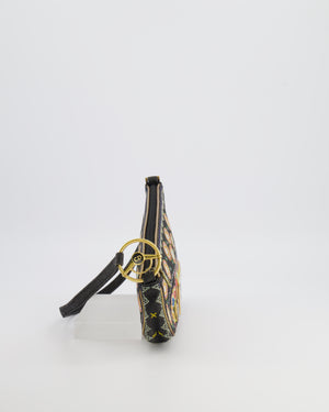 Christian Dior Vintage 2001 Navy Denim Embroidered Montaigne Chris 1947 Cadillac Bag with Mirror Sequin Embellishments and Brushed Gold Hardware