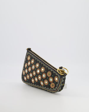 Christian Dior Vintage 2001 Navy Denim Embroidered Montaigne Chris 1947 Cadillac Bag with Mirror Sequin Embellishments and Brushed Gold Hardware