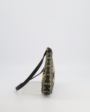 Christian Dior Vintage 2001 Navy Denim Embroidered Montaigne Chris 1947 Cadillac Bag with Mirror Sequin Embellishments and Brushed Gold Hardware