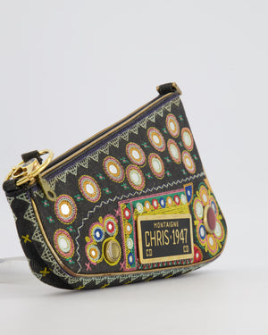 Christian Dior Vintage 2001 Navy Denim Embroidered Montaigne Chris 1947 Cadillac Bag with Mirror Sequin Embellishments and Brushed Gold Hardware