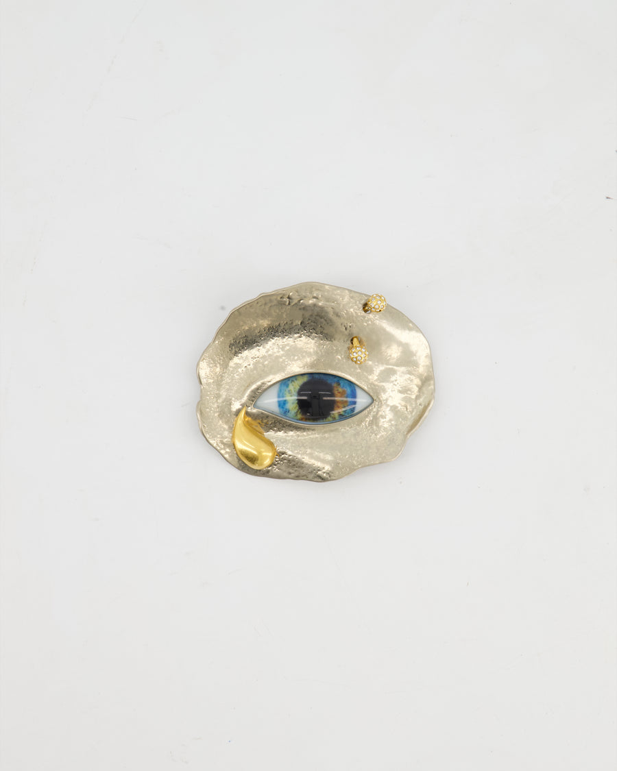 Schiaparelli Crystal and Resin Visage Brooch Palladium-Plated and Gold-Tone Metal