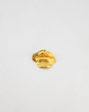 Schiaparelli Hammered Gold Brass Mouth Brooch with Logo