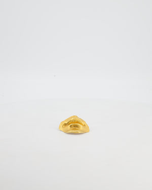 Schiaparelli Hammered Gold Brass Mouth Brooch with Logo