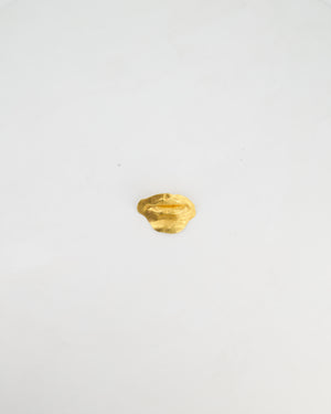 Schiaparelli Hammered Gold Brass Mouth Brooch with Logo