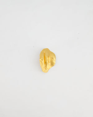 Schiaparelli Hammered Gold Brass Mouth Brooch with Logo