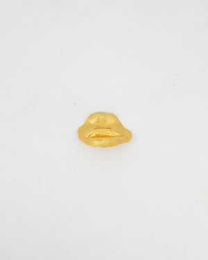 Schiaparelli Hammered Gold Brass Mouth Brooch with Logo