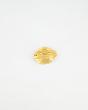 Schiaparelli Hammered Gold Brass Mouth Brooch with Logo