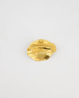 Schiaparelli Hammered Gold Brass Mouth Brooch with Logo