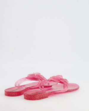 Chanel Pink Glitter Jelly Camellia Sandals with Gold CC Logo Detail Size EU 38