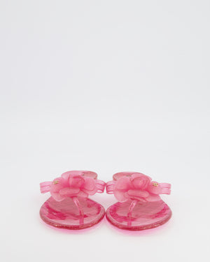 Chanel Pink Glitter Jelly Camellia Sandals with Gold CC Logo Detail Size EU 38
