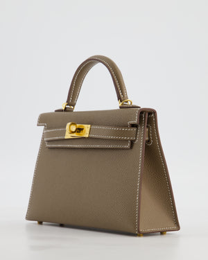 *HOT* Hermès Mini Kelly II 20 Bag in Etoupe Epsom Leather with Gold Hardware