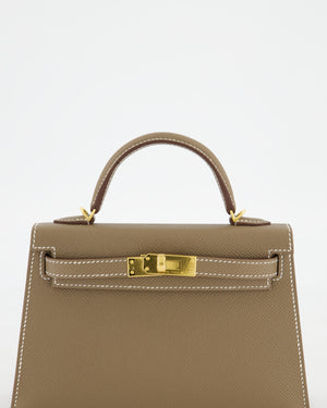*HOT* Hermès Mini Kelly II 20 Bag in Etoupe Epsom Leather with Gold Hardware