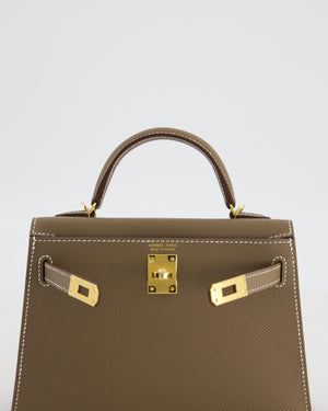 *HOT* Hermès Mini Kelly II 20 Bag in Etoupe Epsom Leather with Gold Hardware