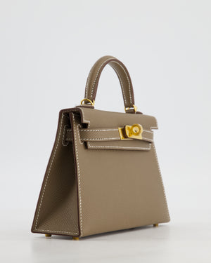 *HOT* Hermès Mini Kelly II 20 Bag in Etoupe Epsom Leather with Gold Hardware