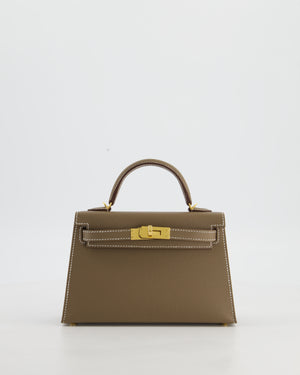 *HOT* Hermès Mini Kelly II 20 Bag in Etoupe Epsom Leather with Gold Hardware